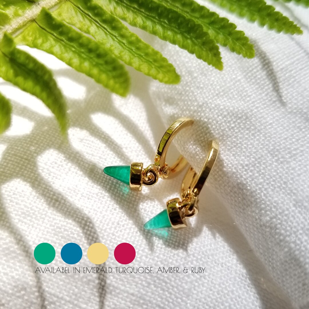 Single Turquoise Spike Huggie