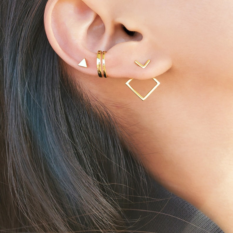 Ear Jacket Ear Jacket Earrings Geometric Ear Jacket Square Ear Jackets Gold Ear Jackets Front and Back Earrings TINA EAR JACKETS image 2