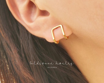 Square earrings - Ear jacket earrings - Huggie earrings - Simple earrings - Dainty earrings - Gold stud earrings - MYLAH EARRINGS