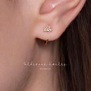 Open Hoop Earrings - Triple Cz Earrings - Minimalist Earrings - Everyday Earrings - Dainty Earrings - Wedding Earrings - KORI EARRINGS