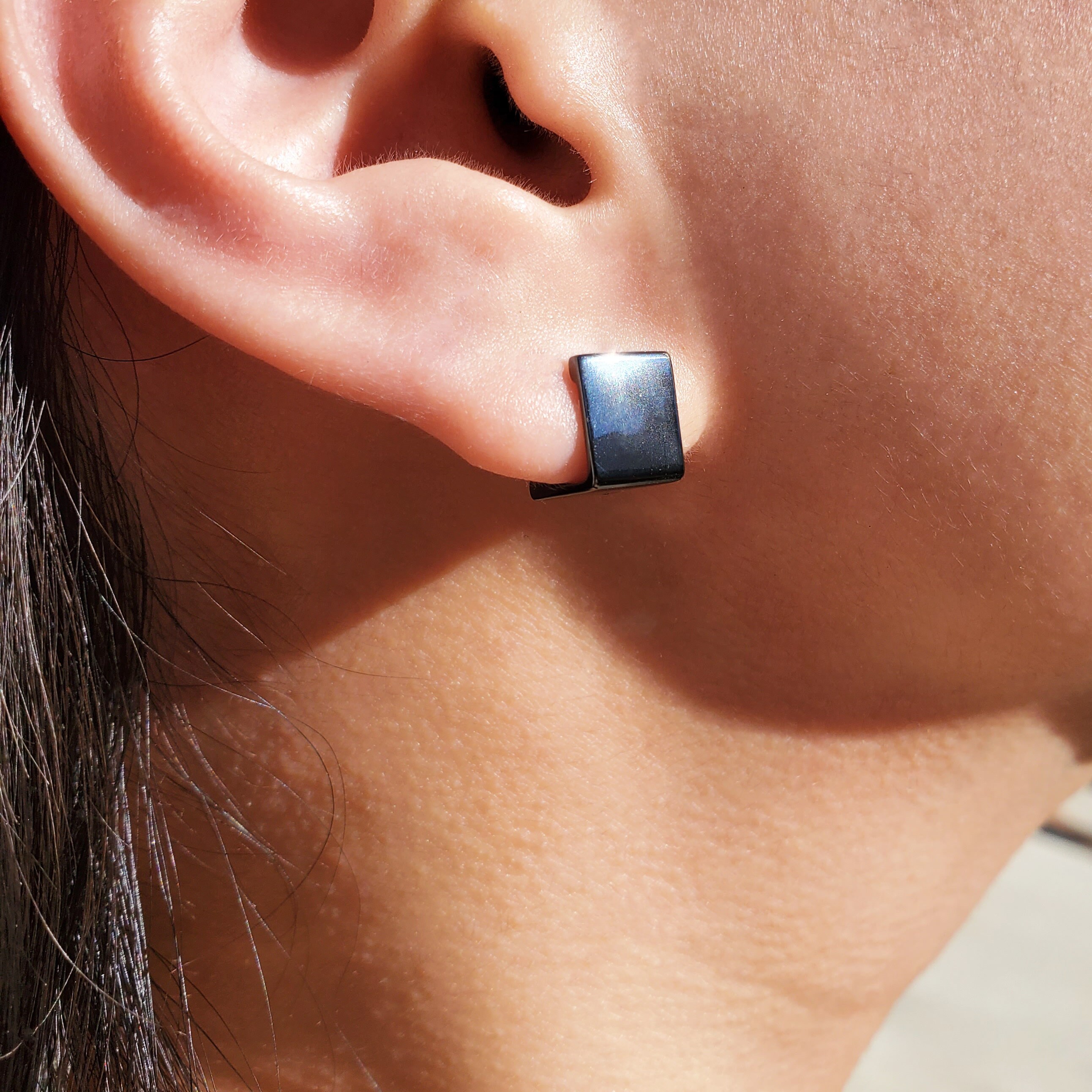 Square Earrings, Square Hoop Earrings, Black Earrings