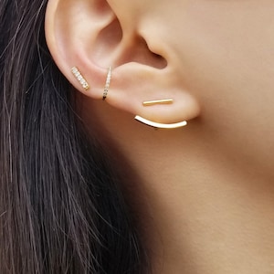 Ear Jacket, Bar Ear Jackets, Minimalist Earrings, Gold Ear Jackets, Silver Ear Jackets, Simple Ear Jackets, ALICIA EAR JACKETS image 7