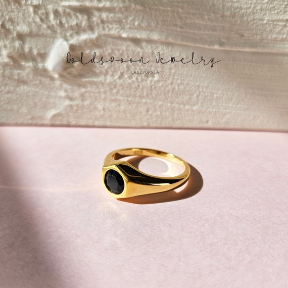 Onyx Ring - Hexagon Ring - Black Cz Ring - Signet Ring