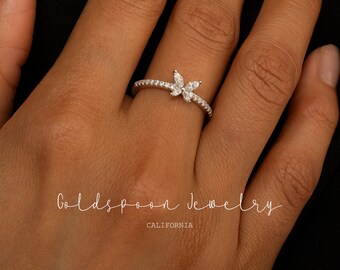 Floral ring - Butterfly ring - Wedding ring - Engagement ring - Dainty ring - Crystal ring - JULIET RING