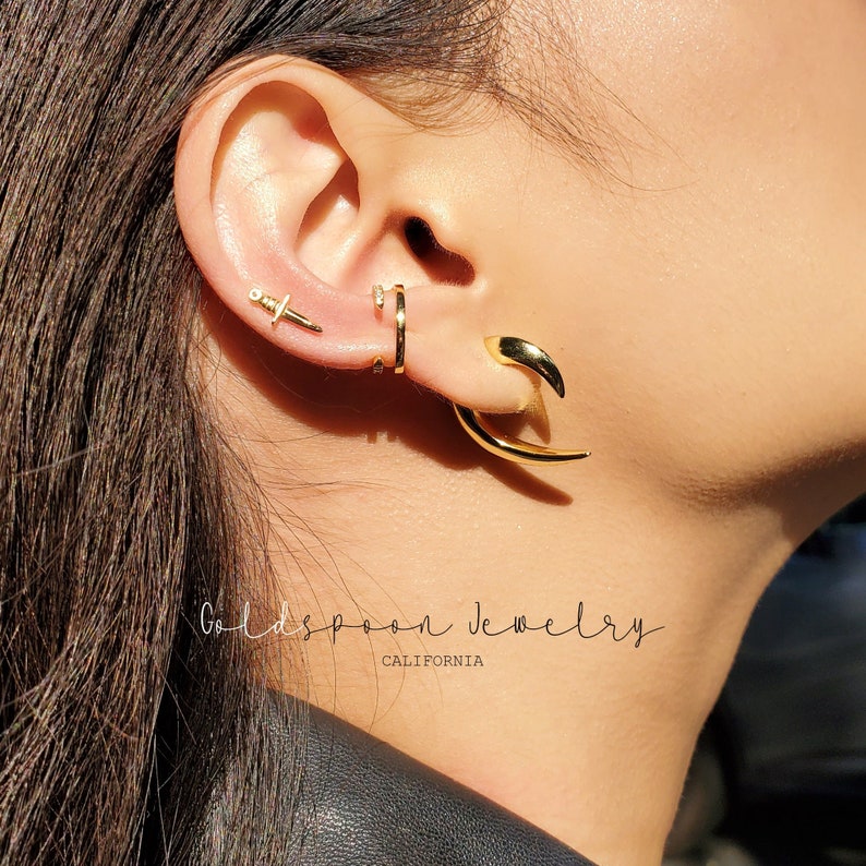 Ear Jacket Ear Jacket Earrings Spike Earrings Gold Earrings Horn Earrings Front Back Earrings Edgy Earrings LENICE EAR JACKETS 画像 3