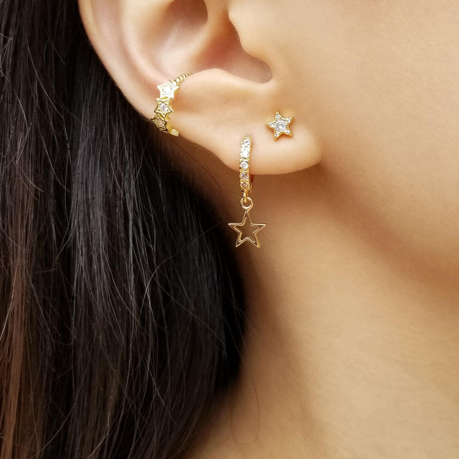 Star Ear Cuff Star Earrings Celestial Earrings Gold Ear Etsy