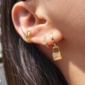 Padlock Earrings, Padlock Dangle Earrings, Padlock Huggie Earrings, Padlock Drop Hoop Earrings, Tiny Dangle Earrings, ERIN EARRINGS image 6