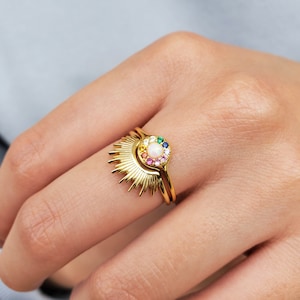 Sun Ring Rising Sun Ring Gold Dainty Ring Spike Ring Statement Ring Trendy Ring Celestial Ring Minimalist Ring ISOBEL RING image 8