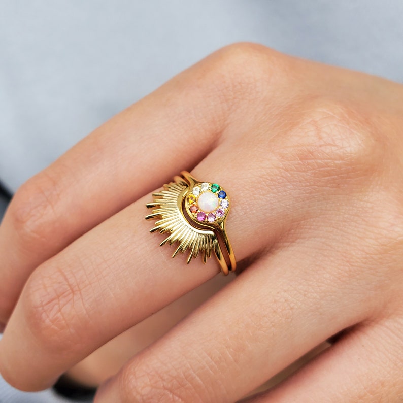 Sun Ring Rising Sun Ring Gold Dainty Ring Spike Ring Statement Ring Trendy Ring Celestial Ring Minimalist Ring ISOBEL RING image 8