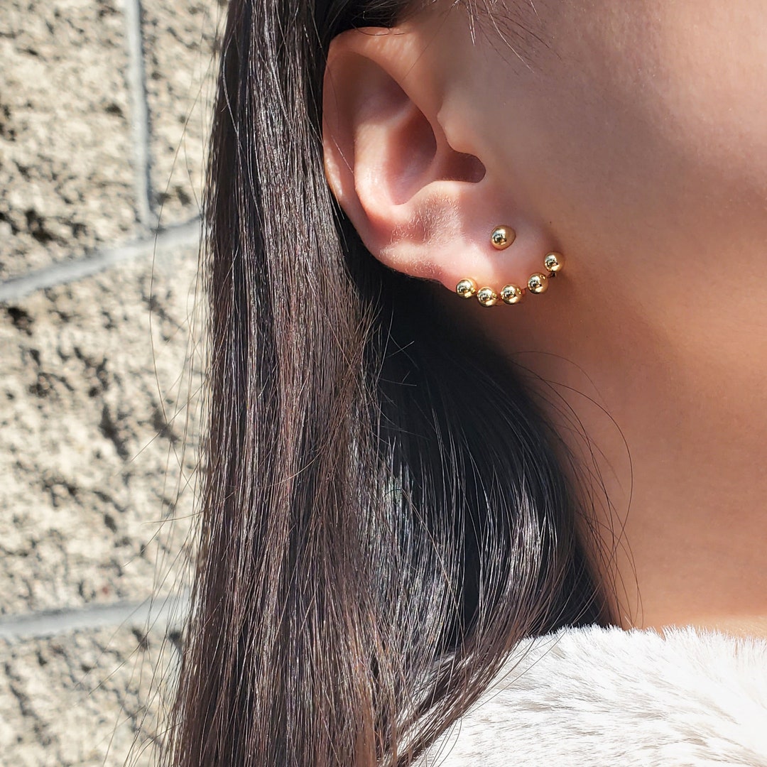 Ear Jacket, Front and Back Earrings, Ball Ear Jackets, Gold Ear Jacket  Earrings, Ball Earrings, Silver Ear Jackets, HOLLS EAR JACKETS 