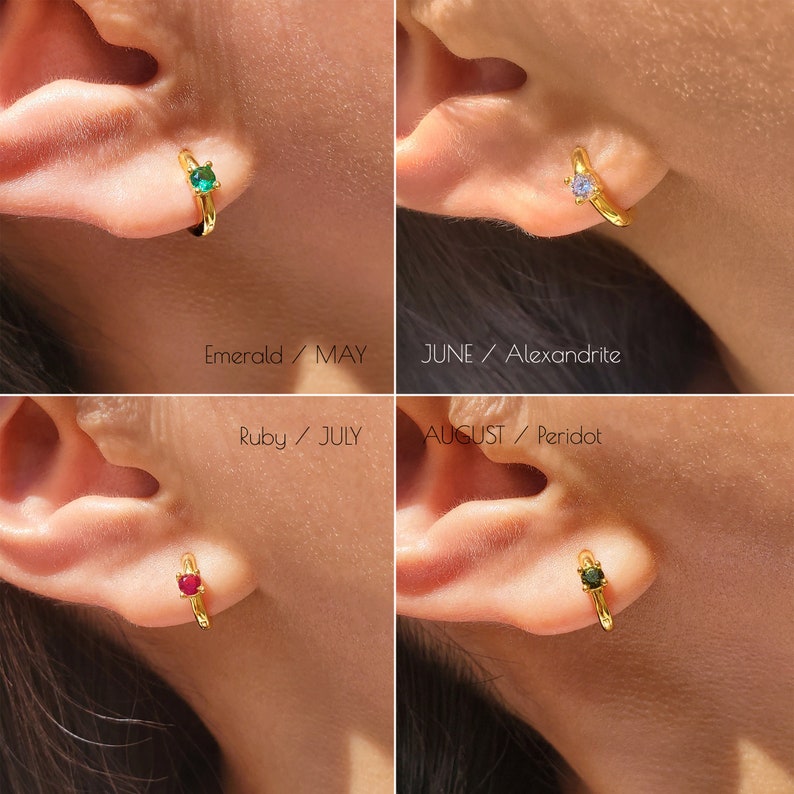 Birthstone Earrings, Tiny Huggie Earrings, Cz Hoop Earrings, Dainty Earrings, Minimalist Earrings, INGRID EARRINGS image 4