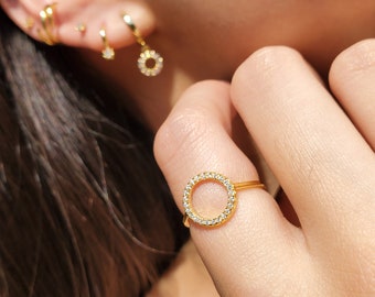 Statement Ring, Hollow Ring, Cz Ring, Circle Ring, Gold Ring, Dainty Ring, Thin Ring, ETTA RING