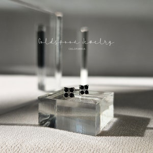 Onyx Earrings - Silver Stud Earrings - Small Earrings - Edgy Earrings - Square Stud Earrings - Simple Earrings - LEIGH EARRINGS