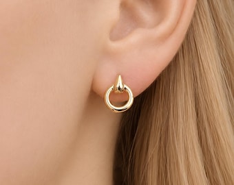 Geometric halo stud earrings - Minimalist circle studs - Modern everyday jewelry - Aesthetic simple gift for women - JASLYN EARRINGS