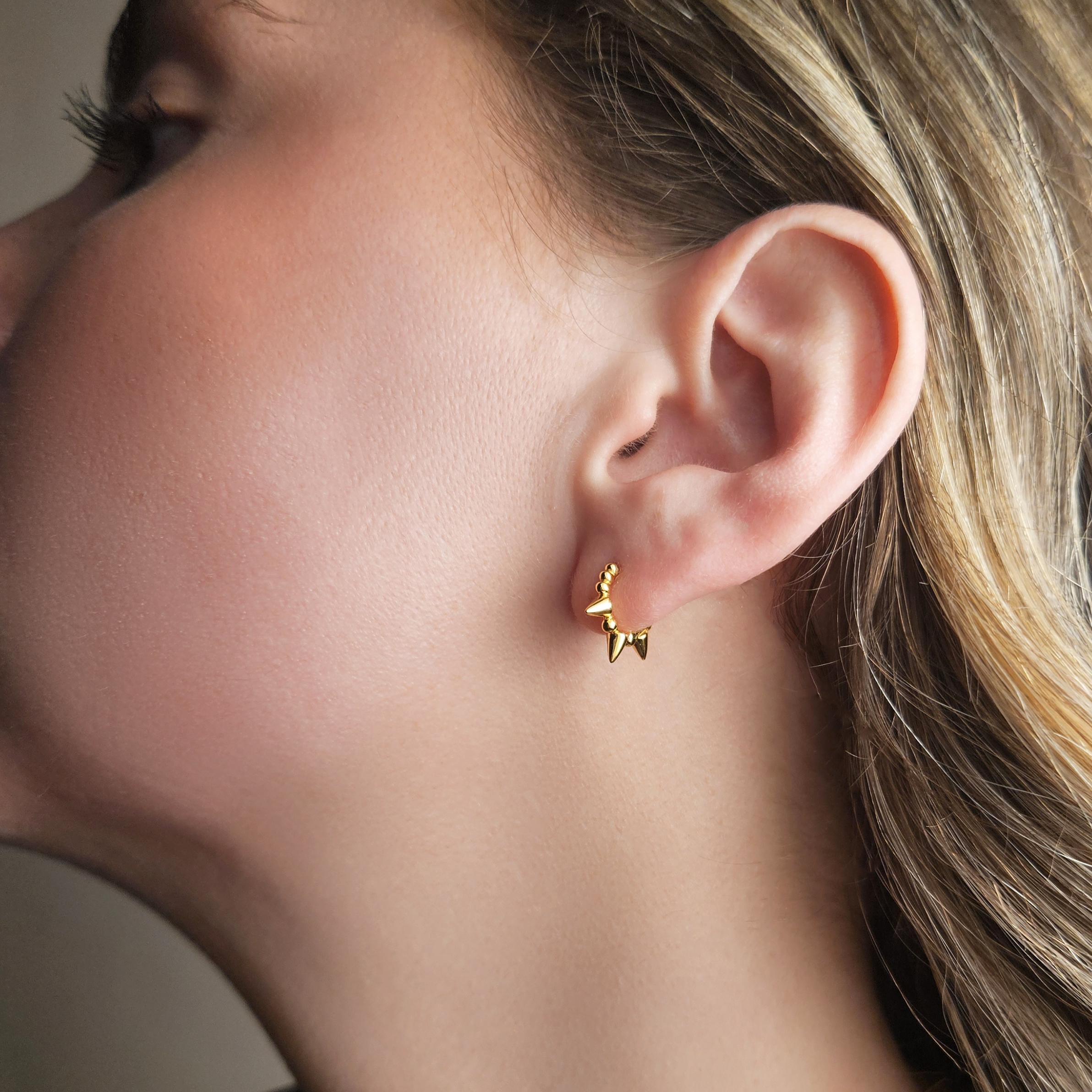 Spike Huggie Hoops - Spike Earrings - Gold Spike Hoop Earrings