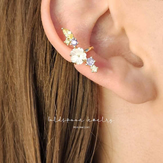 Dainty Floral Ear Cuffs - Wedding Jewelry - Minimalist Earrings