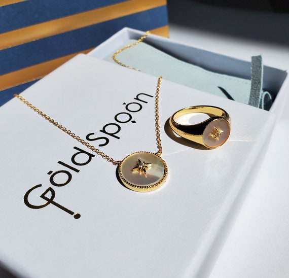 Holiday Gift Set Gold Star Signet Ring and Star Pendant Necklace Gift Ready Gift for Her Celestial Jewelry Minimalist Jewelry Etsy