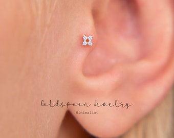 18G/16G internally threaded labret - Square earrings - Cartilage stud - Tragus stud - Conch stud - Flat back labret stud - NAYA EARRINGS