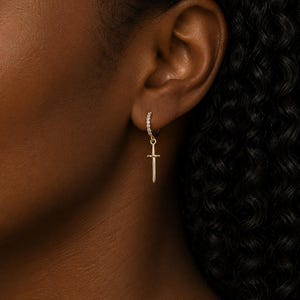 Dainty sword dangle earrings - Charm hoops - Minimalist jewelry - Cartilage huggies - Gift for her - VEDA EARRINGS