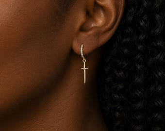 Boucles d'oreilles pendantes épée délicates - Créoles à breloques - Bijoux minimalistes - Câlins cartilage - Cadeau pour elle - BOUCLES D'OREILLES VEDA