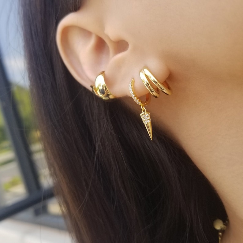 Double Hoops Hoop Earrings Gold Hoops Statement Earrings Etsy