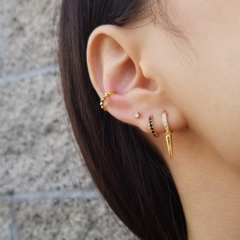 Spike Earrings, Small Huggie Hoop Earrings, Cubic Hoop Earrings, Tiny Gold Hoop Earrings, Spike Cubic Earrings, Dainty Hoops, ALEXA EARRINGS image 5