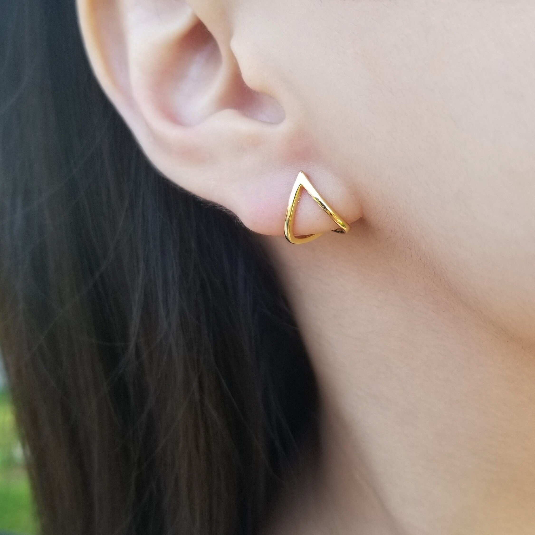 Ear Jacket, Triangle Earrings, Geometric Earrings, Tiny Huggie Earrin…