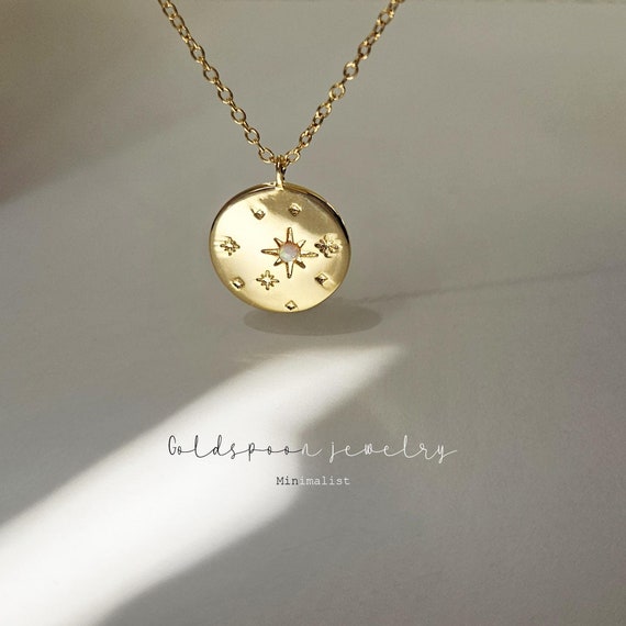 Star Necklace - Medallion Necklace - Coin Necklace - Opal Necklace - Starburst Pendant Necklace - North Star Necklace - LIZ NECKLACE