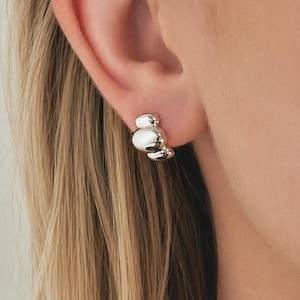 Silver puffy open hoop earrings - Dome statement studs - Minimalist jewelry - Gift for her - HAPE