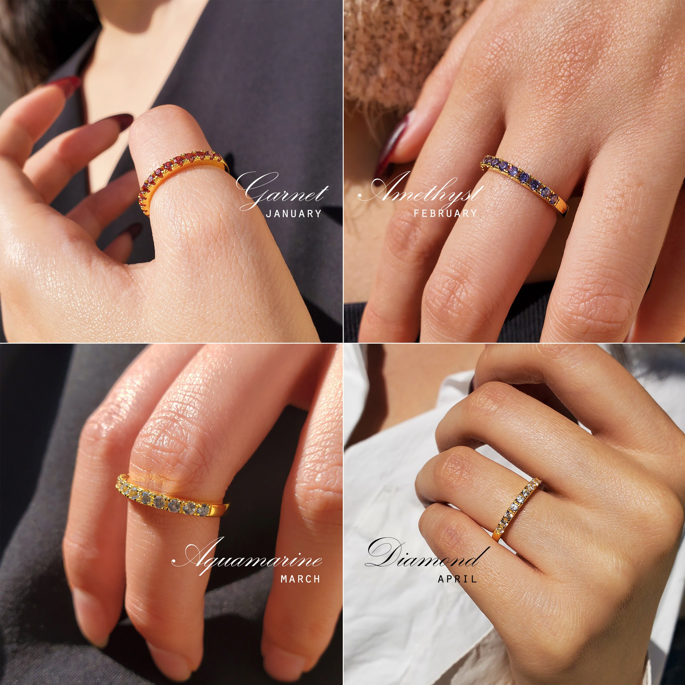 Birthstone Band Ring - Half Eternity Ring - Wedding Ring - Everyday Ring - Stacking Ring - Dainty Ring - Minimalist Ring - BREANNA RING
