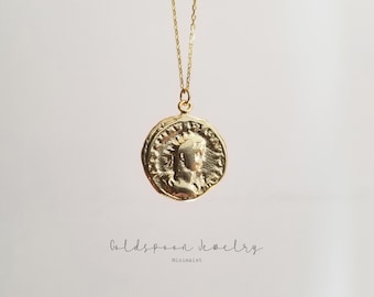 Gold Coin Necklace - Vintage Looking Necklace - Medallion Necklace - Gold Necklace - Dainty Necklace - Everyday Necklace - COLLINS NECKLACE