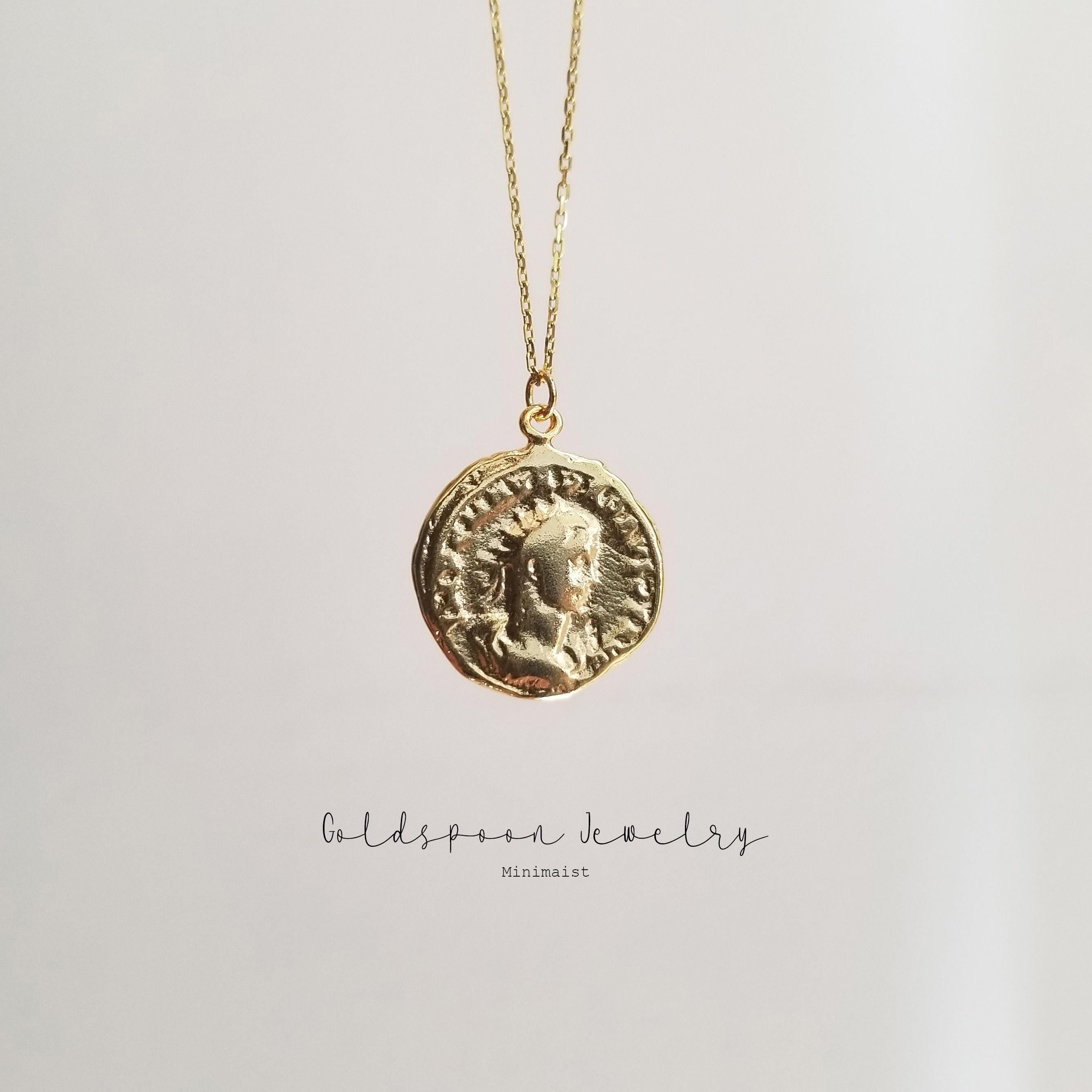 Gold Coin Necklace - Vintage Looking Necklace - Medallion Necklace - Gold Necklace - Dainty Necklace - Everyday Necklace - COLLINS NECKLACE