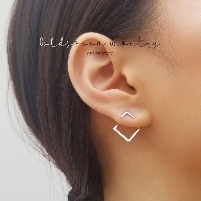 Ear Jacket Ear Jacket Earrings Geometric Ear Jacket Square Ear Jackets Gold Ear Jackets Front and Back Earrings TINA EAR JACKETS Silver