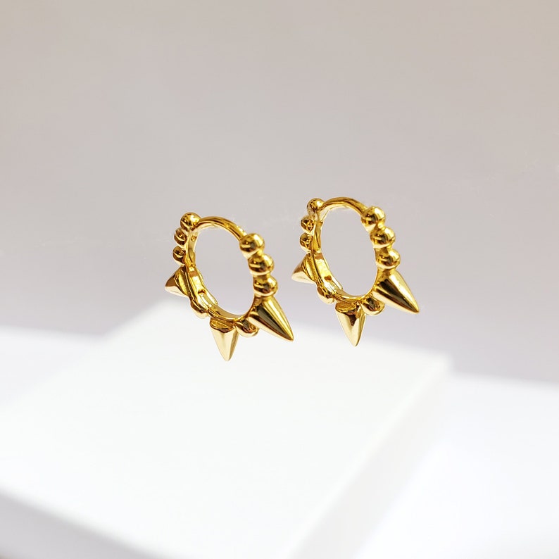 Spike Huggie Hoops Spike Earrings Gold Spike Hoop Earrings - Etsy