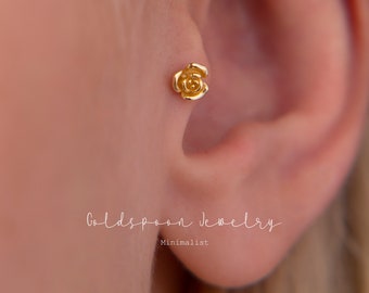 18G/16G internally threaded labret - Floral earrings - Cartilage stud - Tragus stud - Helix stud - Flat back labret stud - MILANI EARRINGS