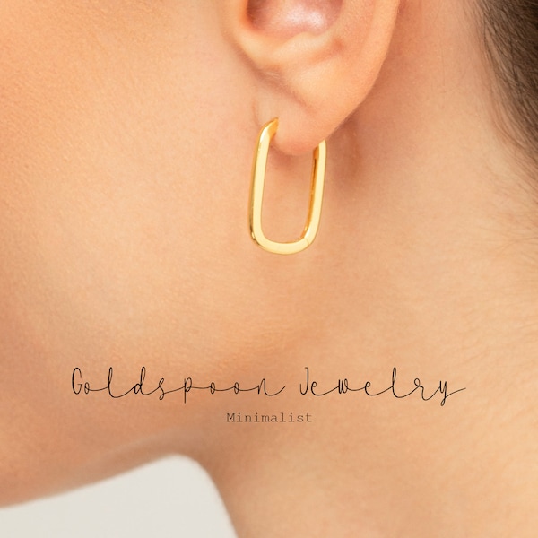 Gold Huggie Earrings - Rectangle Hoop Earrings - Oval Hoops - Rectangle Earrings - Minimalist Earrings - Geometric Hoops - TALLIN EARRINGS