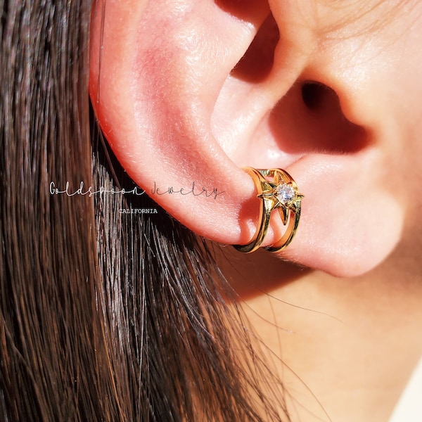 Ear Cuff - Star Ear Cuff - Dainty Ear Cuff - Double Band Ear Cuff - Celestial Earrings - Gold Earrings - JACKIE EAR CUFF