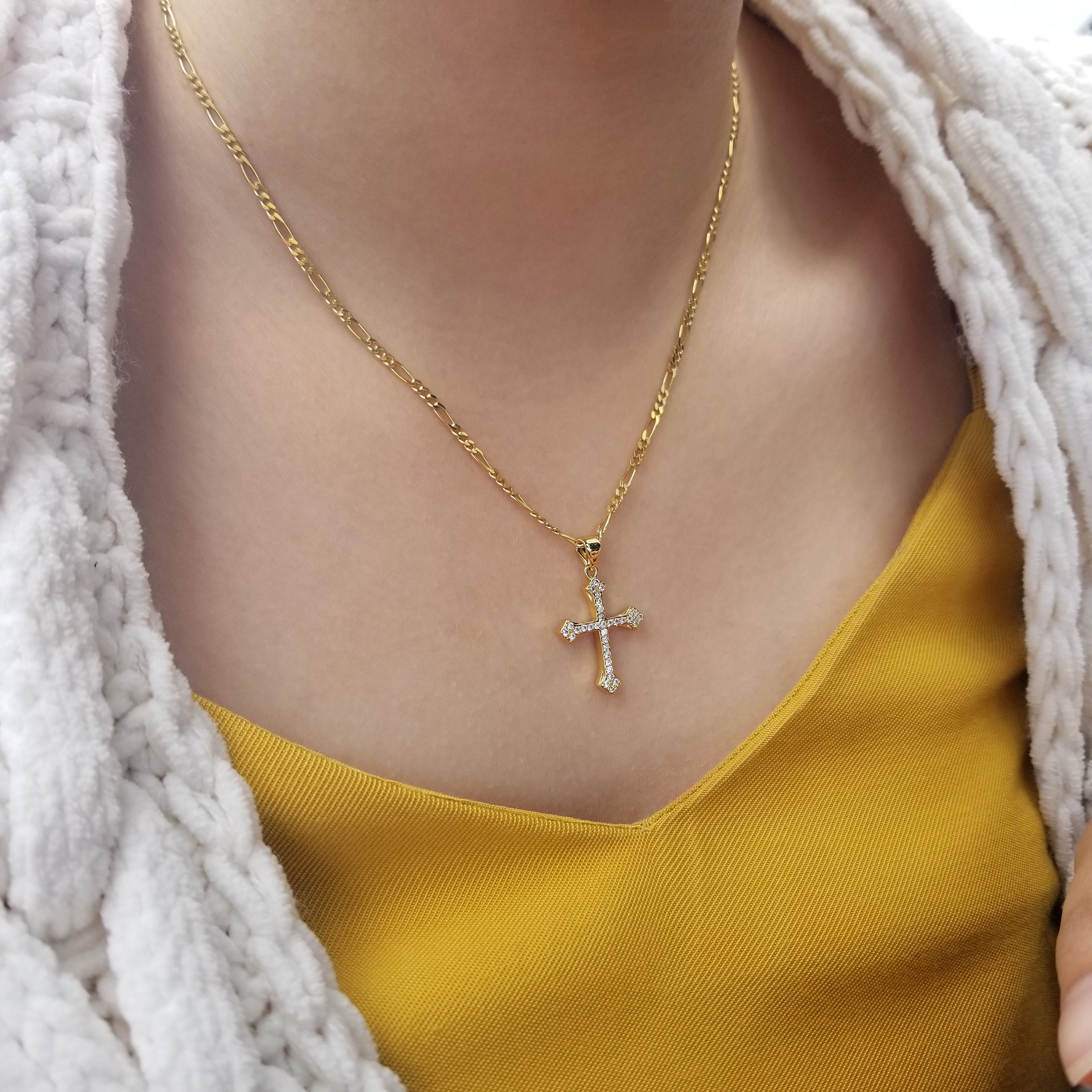 Cross Necklace Figaro Chain Necklace Cross Pendant Necklace Etsy