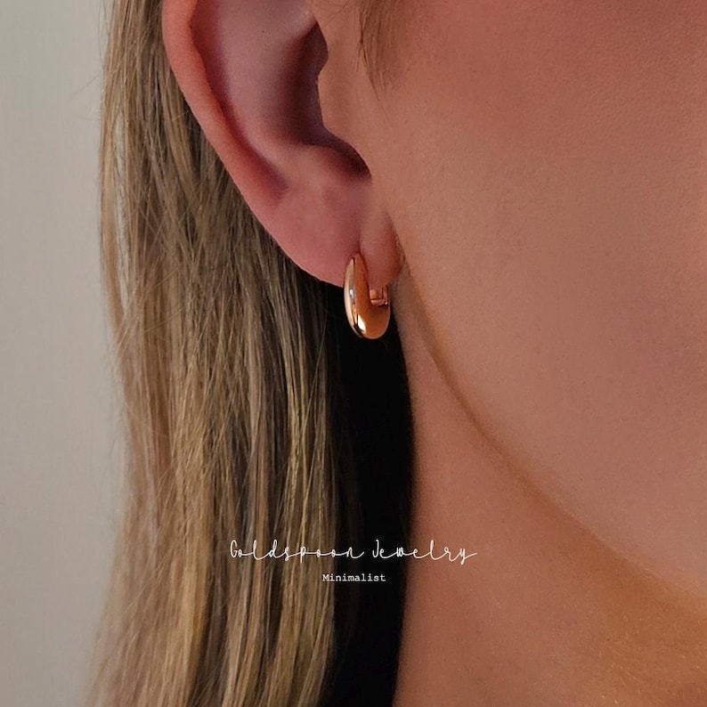 Gold Huggie Earrings - Oval Hoop Earrings - Delicate Earrings - Chunky Earrings - Minimalist Earrings - Geometric Hoops - SAYLOR EARRINGS Rose Gold
