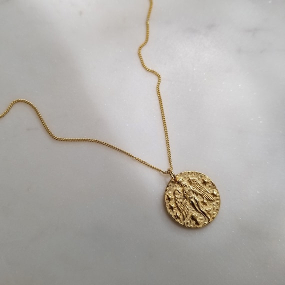 Gold Coin Necklace Vintage Pendant 