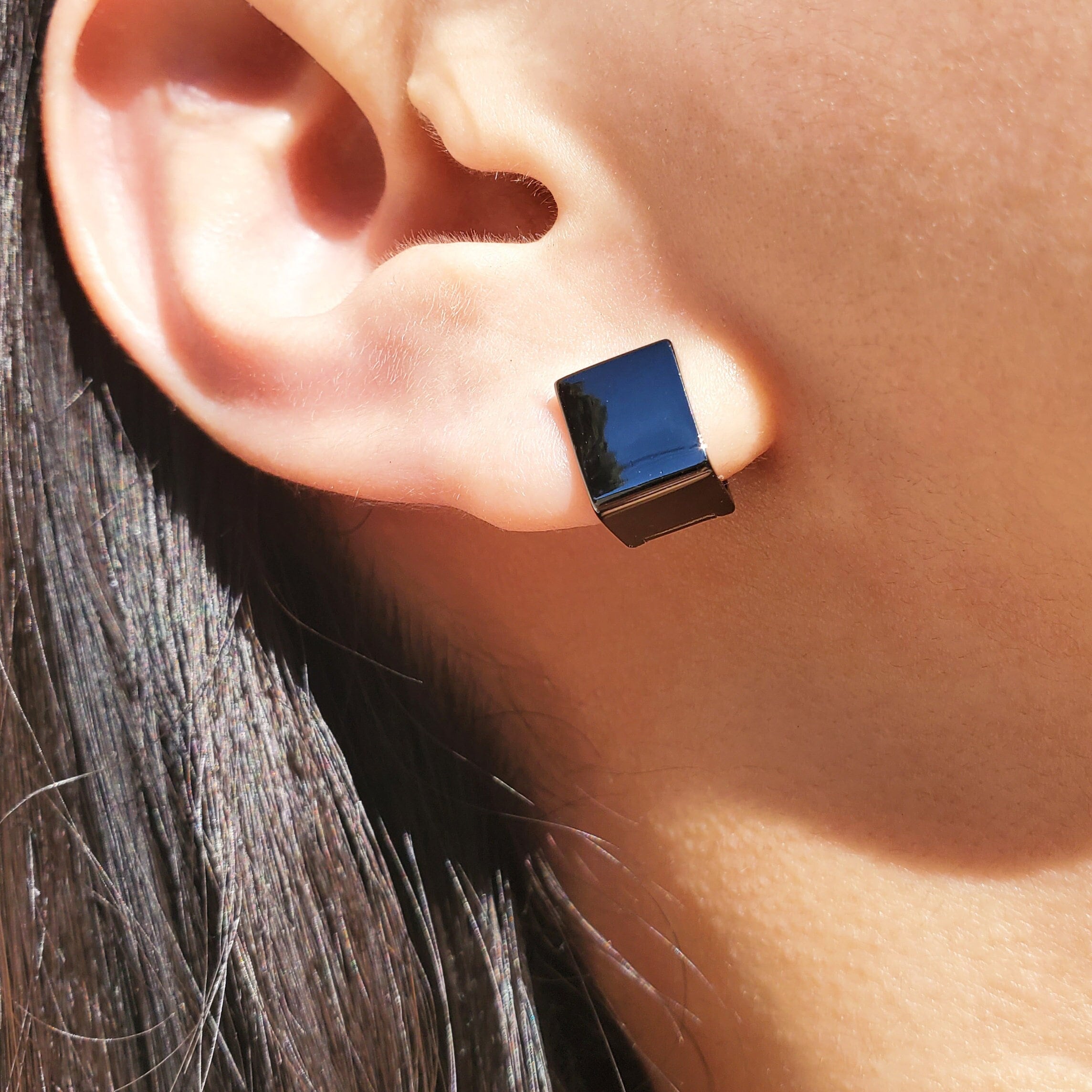 【あすつく】 Square Earrings, Square Hoop Earrings, Black Earrings ミュージシャン