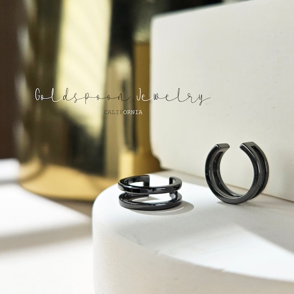 Black ear cuffs - Everyday jewelry - Edgy earrings - No piercing - Gift for him - BRETT EARRINGS