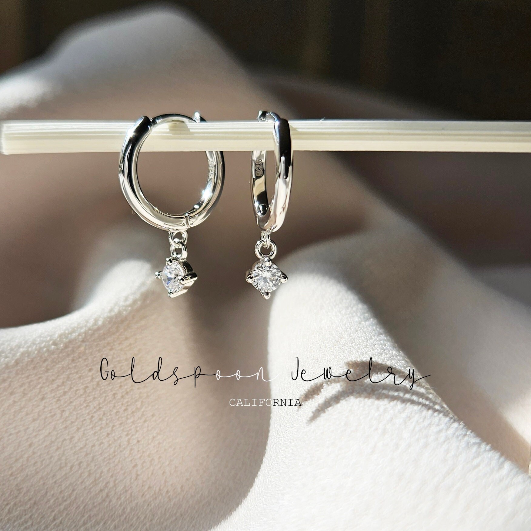 Silver Dangle Earrings - Silver Earrings - Minimalist Earrings - Drop Hoop Earrings - Silver Hoops - Everyday Earring - MARLEA EARRINGS