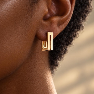 Double rectangle earrings - Dainty huggie hoops - Geometric Jewelry - Gift for her - Hypoallergenic - AIRE EARRINGS