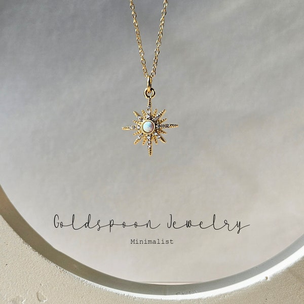 Opal Necklace - Star necklace - Opal star necklace - Wedding necklace - Minimalist necklace - Pendant necklace -Gold necklace-ELOKA NECKLACE