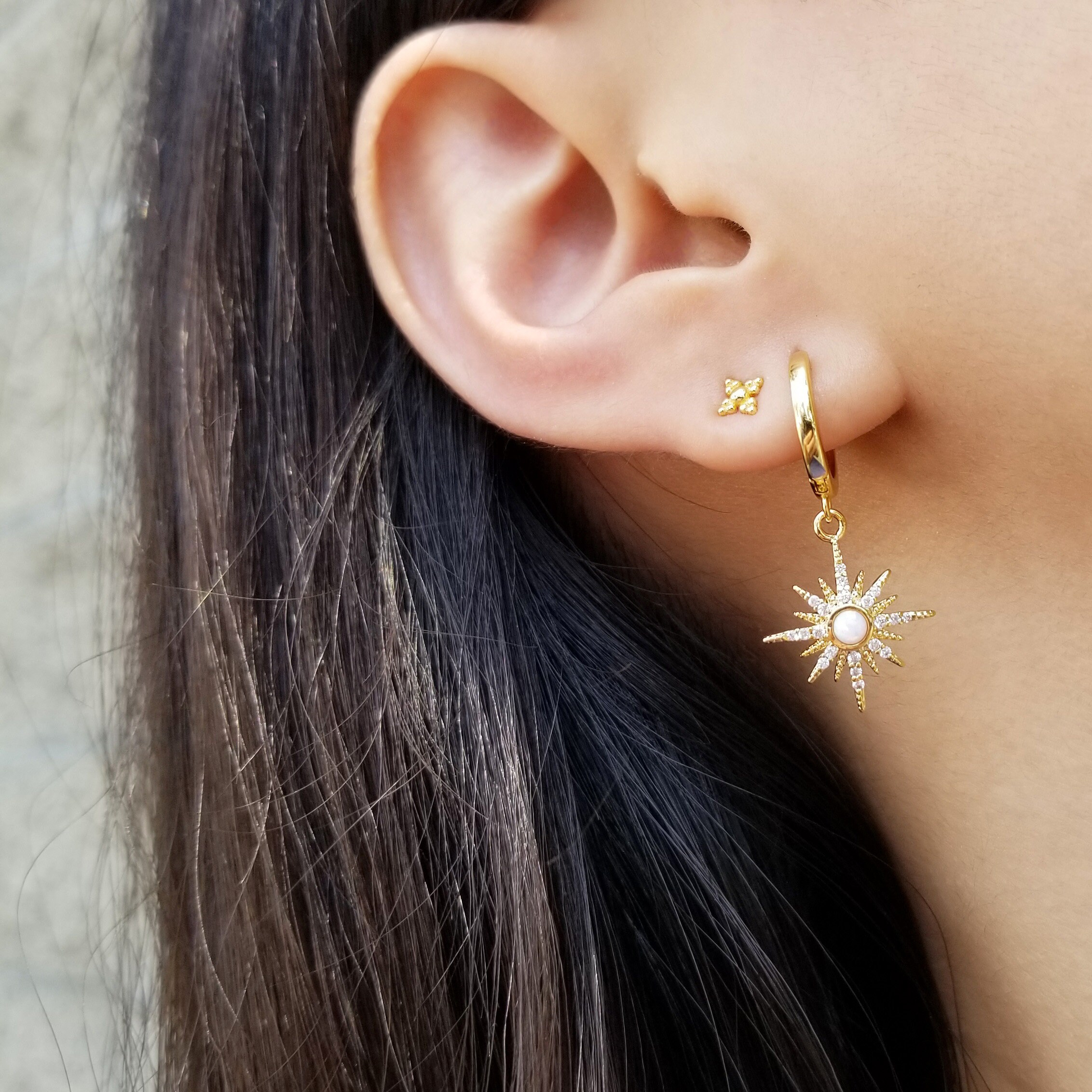 Star Earrings Opal Earrings Star Hoop Earrings Celestial | Etsy