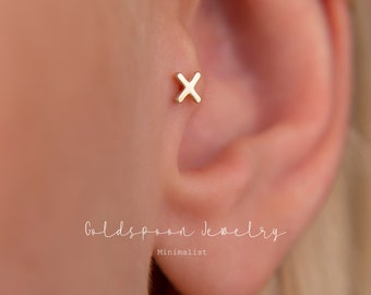 18G/16G internally threaded labret - X shaped earrings - Cartilage stud - Tragus stud - Conch stud - Flat back labret stud - DALLAS EARRINGS