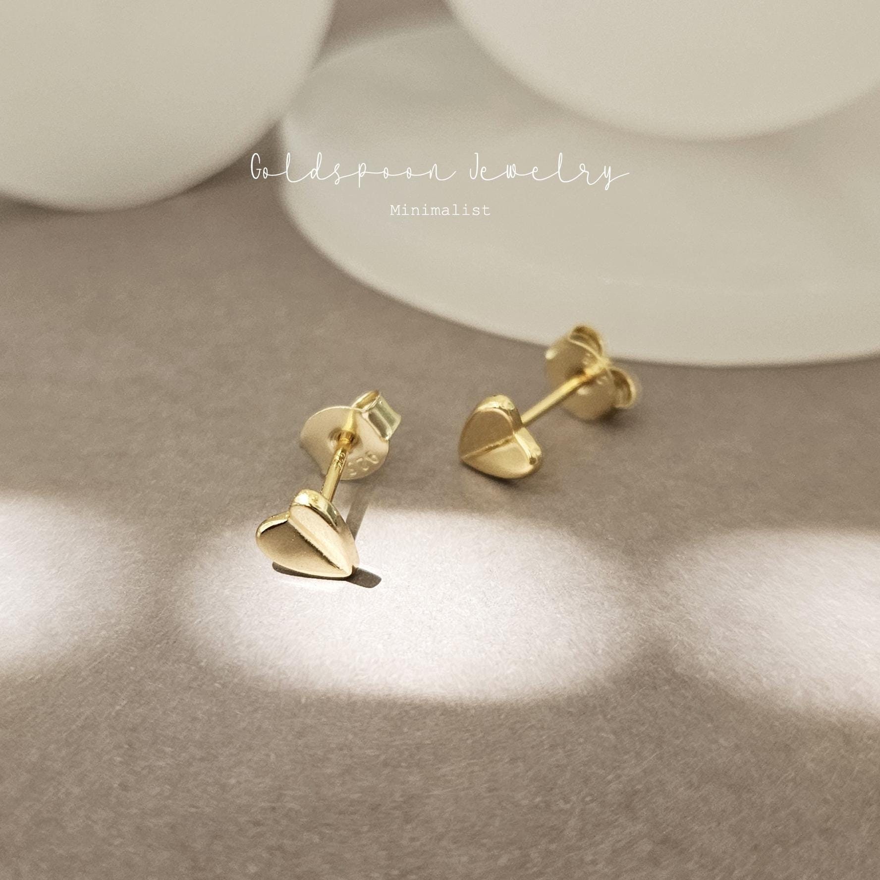 Minimalist Heart Earrings - Tiny Gold Studs - Dainty Jewelry