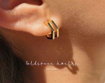 Double Hoops - Hexagon Earrings - Gold Hoops - Statement Earrings - Double band Earrings - Open Hoop Earrings - EZRA EARRINGS