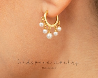 Pearl Earrings - Pearl Drop Hoops - Minimalist Earrings - Dainty Earrings - Dangle Earrings - Gold Hoop Earrings - CORA EARRINGS